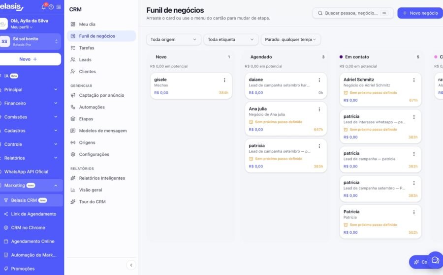 Belasis integra CRM à plataforma e leva funil de vendas a salões e clínicas