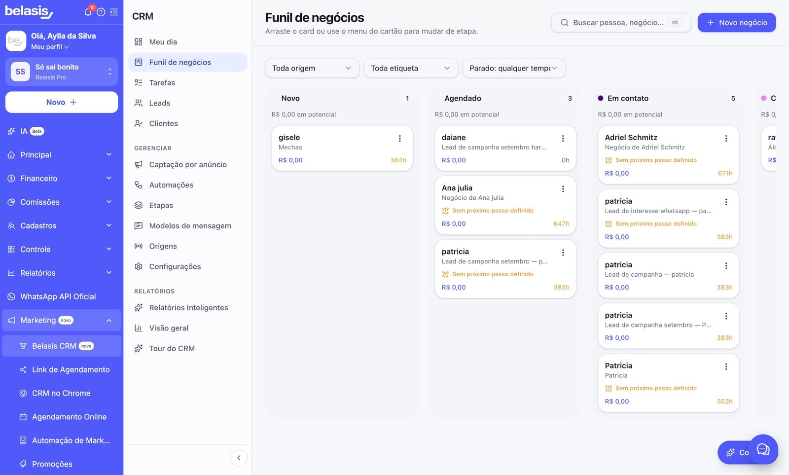 Belasis integra CRM à plataforma e leva funil de vendas a salões e clínicas